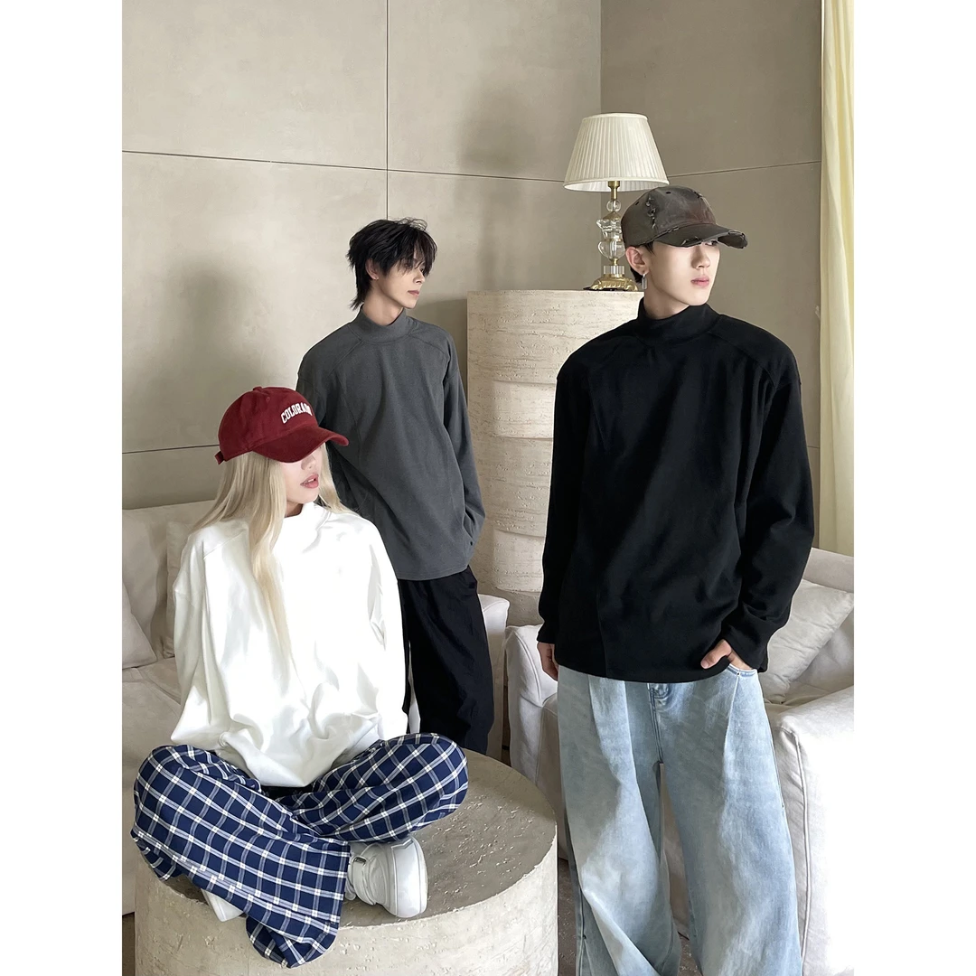 DAY NY原创自制三色保暖内搭德绒打底衫男女宽松休闲小高领上衣