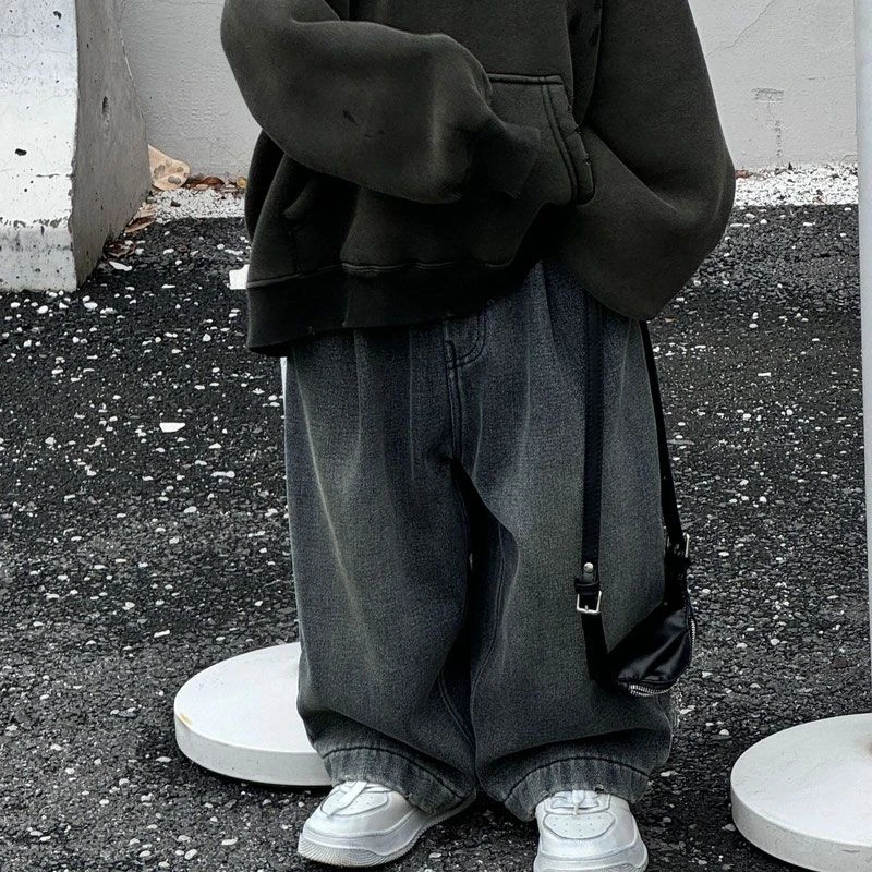 2025儿童一体绒牛仔裤秋冬季韩版男童时尚百搭复古做旧加绒牛仔裤