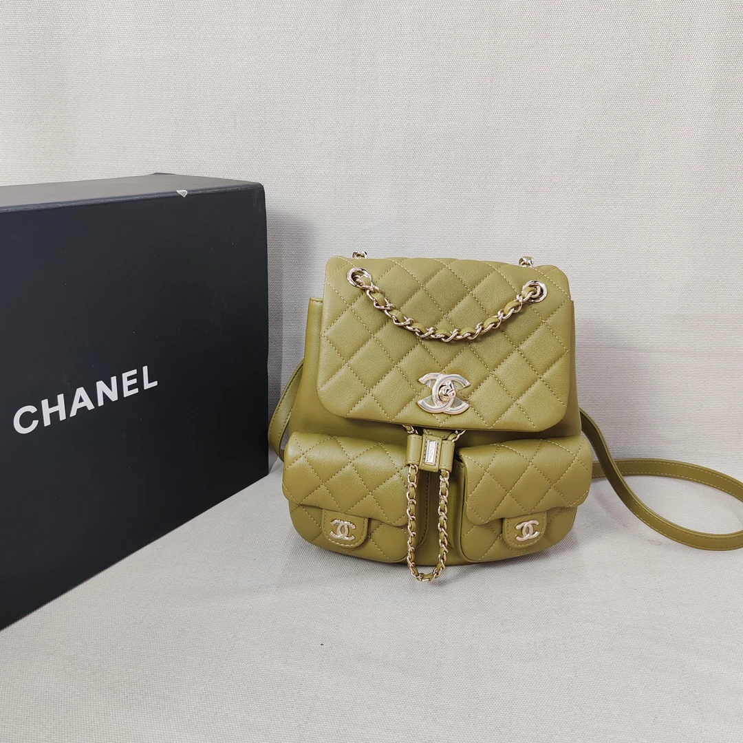 95新 Chanel/香奈儿 小鱼儿/4041501/芥末绿时尚款小号duma双肩包