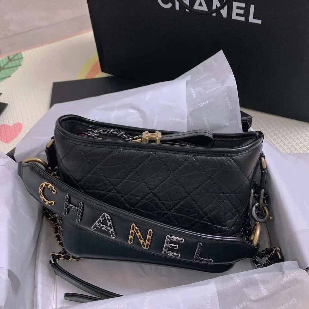 95新 Chanel/香奈儿 小鱼儿/4071402/新中号黑金手柄款流浪包