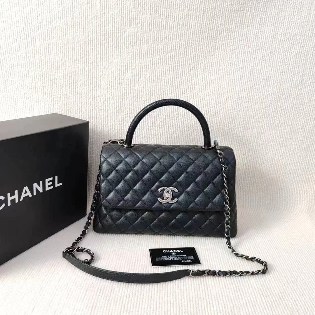95新 Chanel/香奈儿 小鱼儿/TH4071401/黑银中号cocohandle单肩包