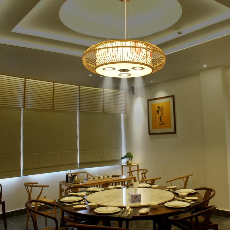 吊灯酒店餐饮包间包房灯火锅店卡座竹编灯带射灯餐厅吊灯新中式