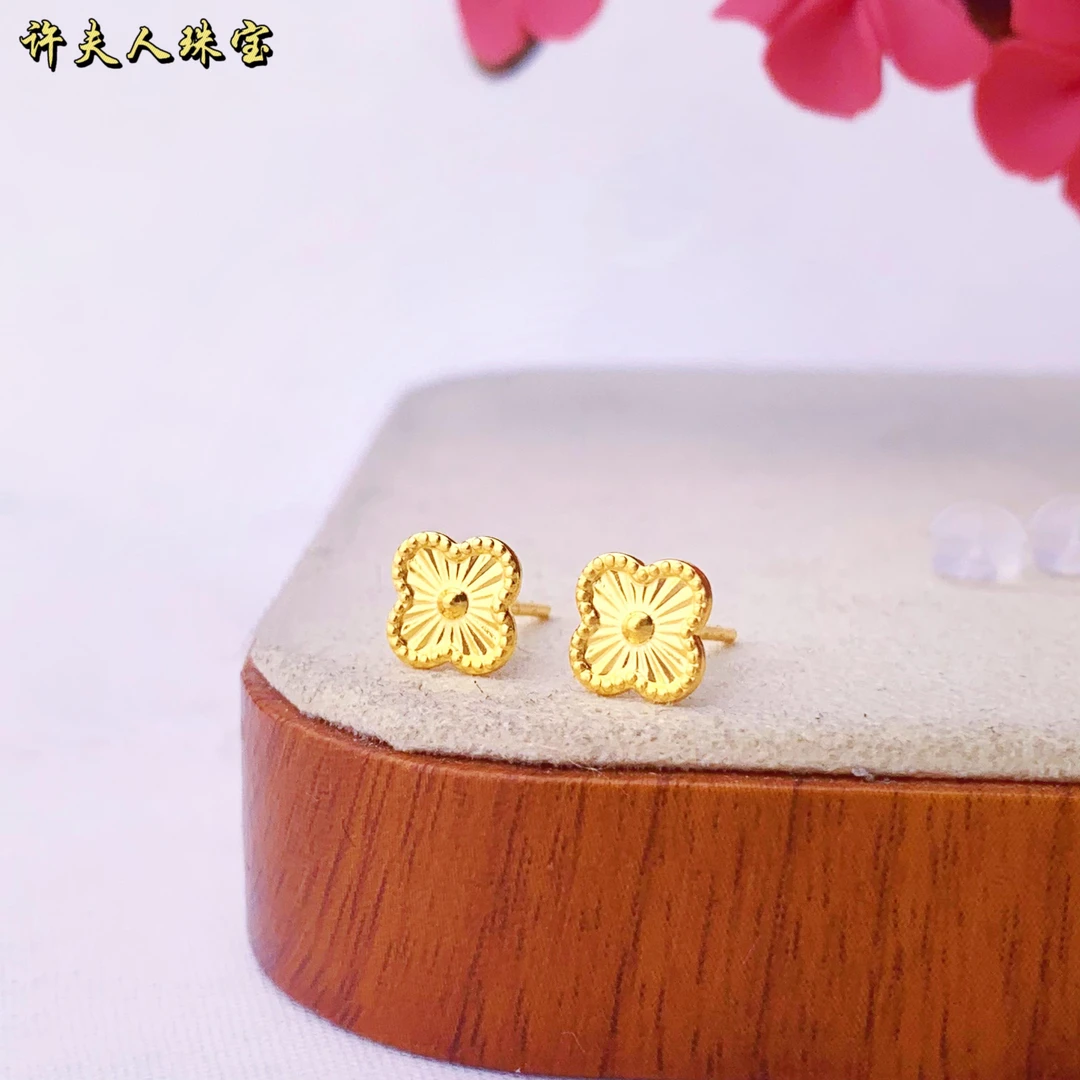 足金999时尚气质女款百搭四叶草耳钉
