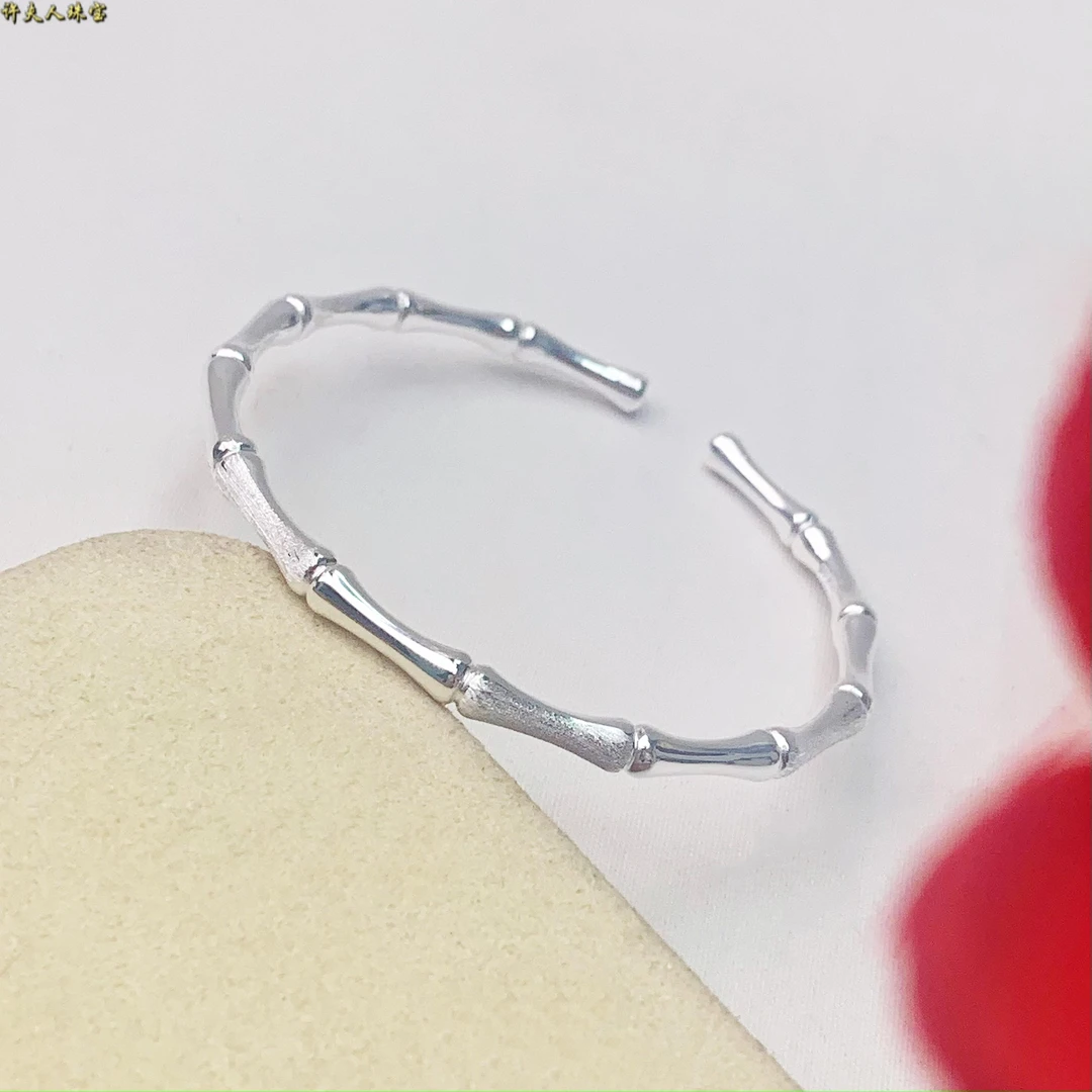 足银手镯 足银 时尚气质百搭节节高升 竹节开口手镯