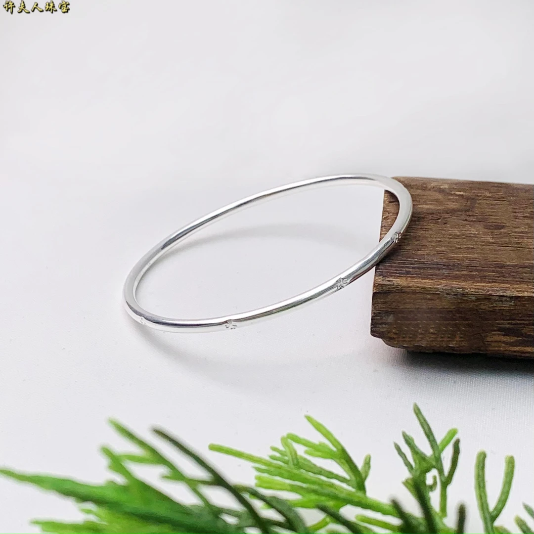 足银手镯 足银999 时尚百搭幸运草素圈银手镯《圈口自选》