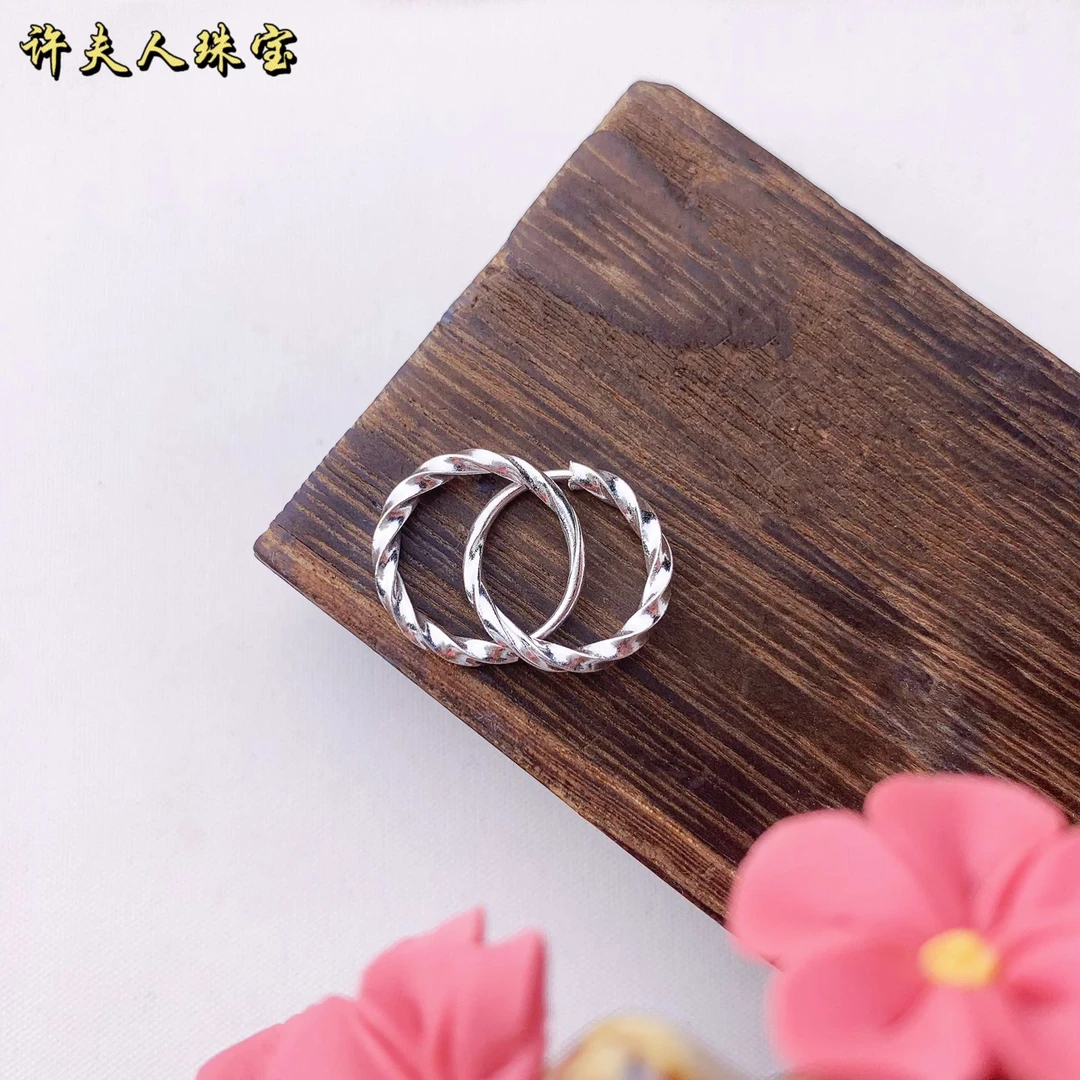 足银耳饰 足银 时尚百搭轻奢 麻花耳圈