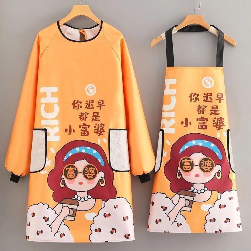 围裙防水围裙长袖富婆围裙防水做饭擦手厨房围腰防油家用罩衣年轻