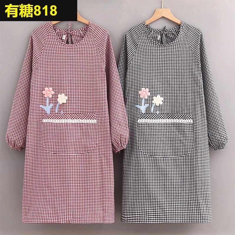 围裙厨房专用加厚棉布小花长袖罩衣围裙家用厨房做饭女时尚上班防