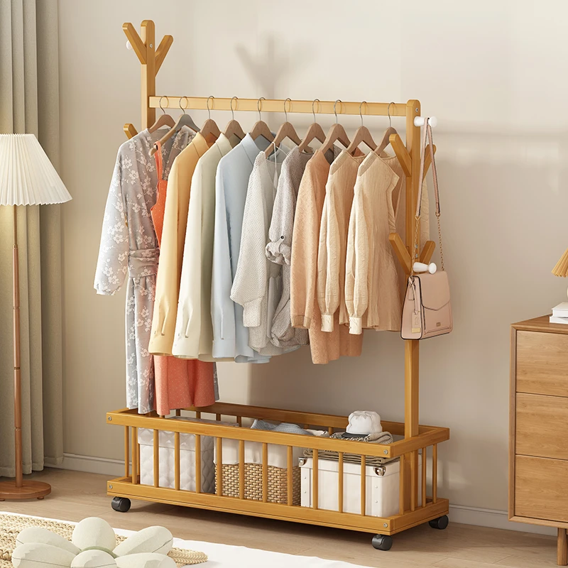 福思源衣帽架挂衣架客厅卧室多功能收纳带轮家用简易落地置物架