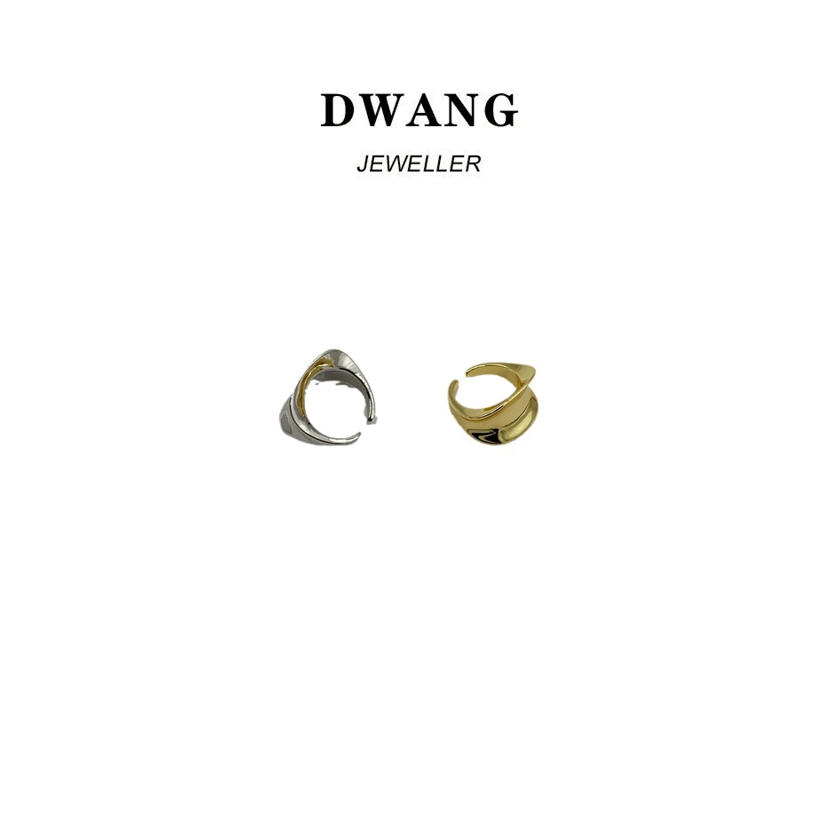 铜合金戒指 【DWANG原创设计】大凹面小众不规则开口戒