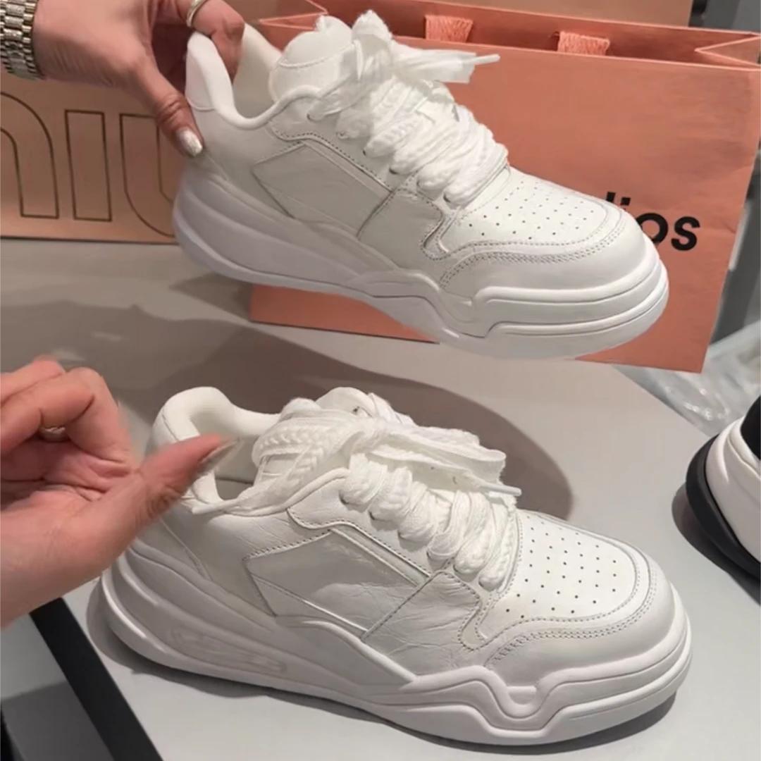 【YINXIANGMUJIN】小白鞋四季款厚底时尚休闲鞋女士百搭系带增高