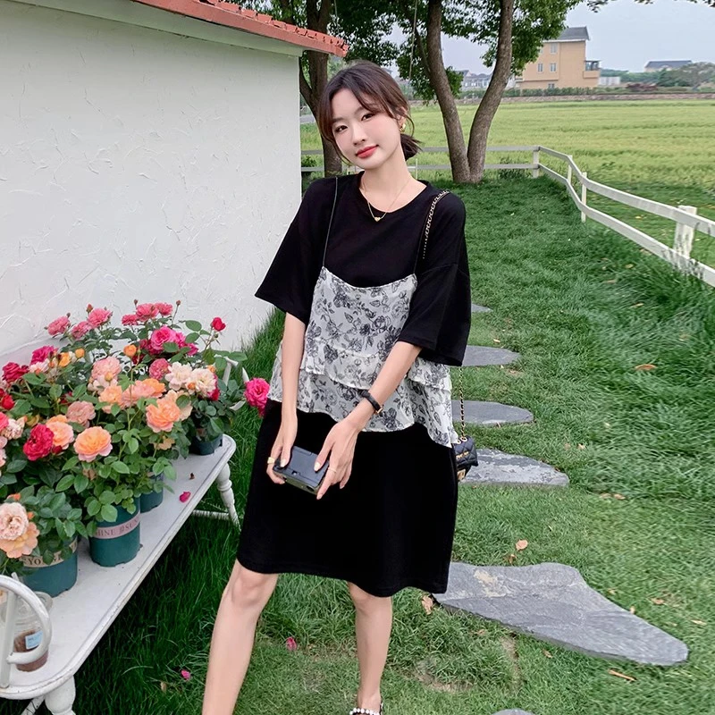 假两件连衣裙女夏今年流行休闲宽松显瘦遮肉小个子裙子