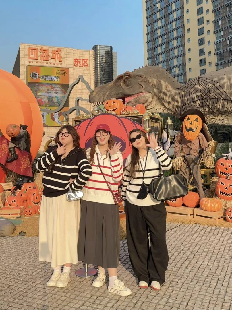 大码韩系半拉链翻领条纹针织衫女秋冬新款慵懒风打底上衣女3521