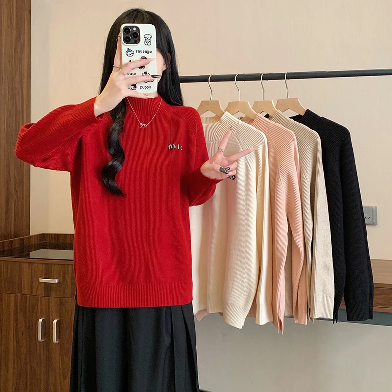 3677大码女装2024新款秋冬季高级感时尚百搭半高领宽松打底针织衫
