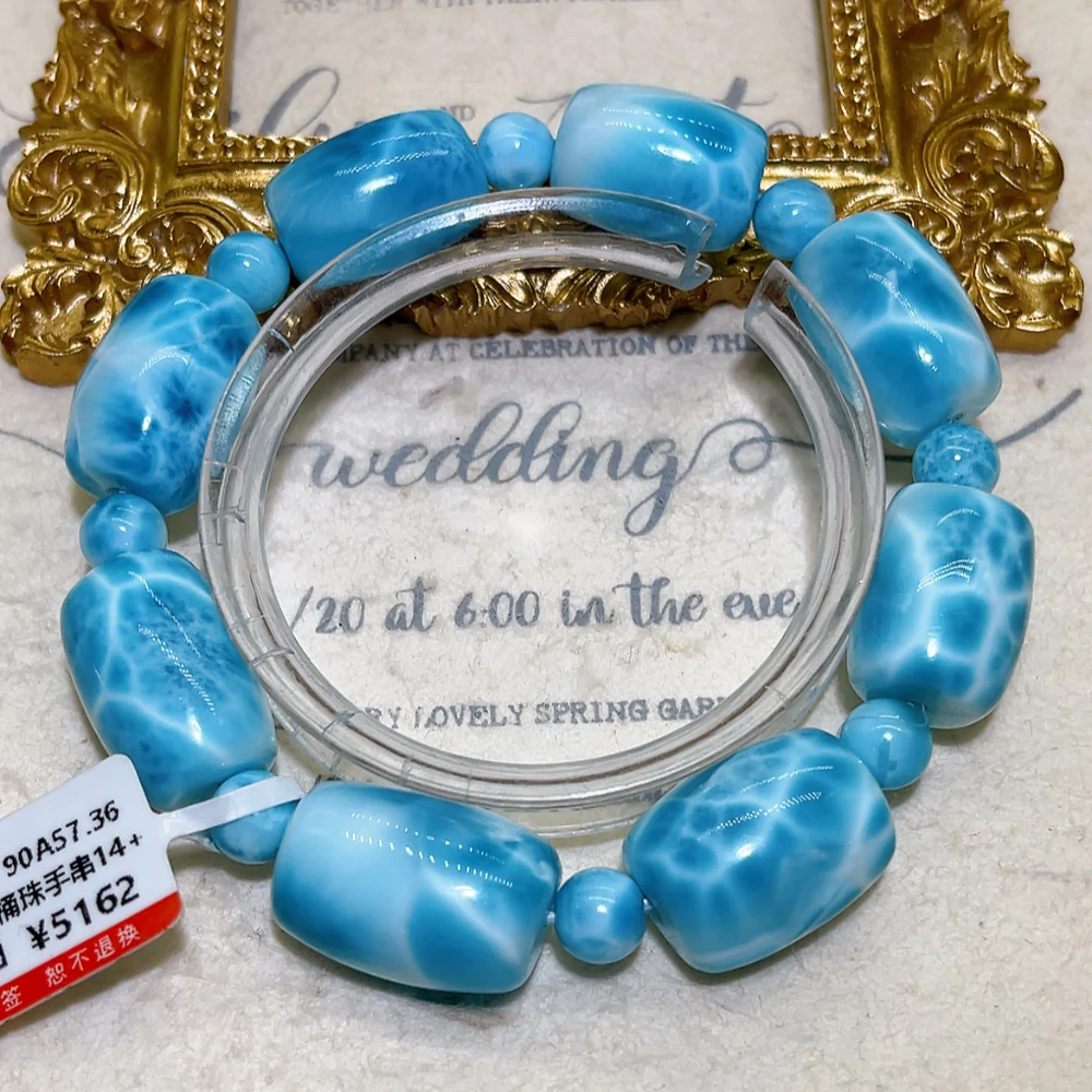 天然海纹石拉利玛龟背纹14mm桶珠手串单圈素圈气质时尚海纹石手串