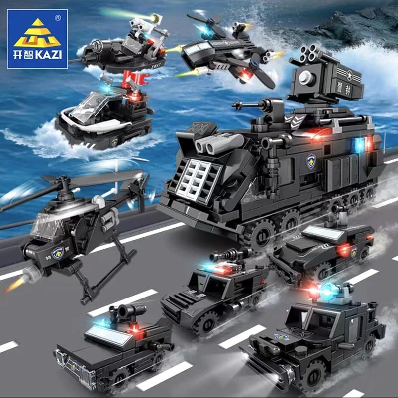 开智积木特警防爆运兵车益智拼装积木儿童玩具礼物