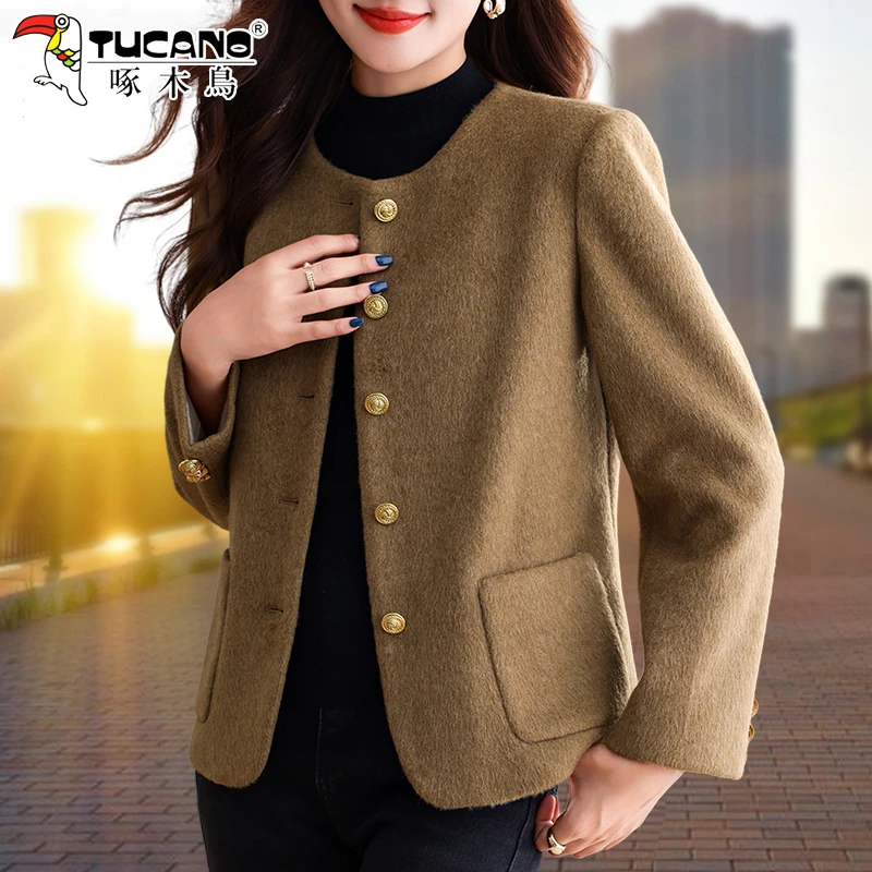 【官方】啄木鸟小香风外套女短款新款秋冬季小个子高端韩版毛呢上衣