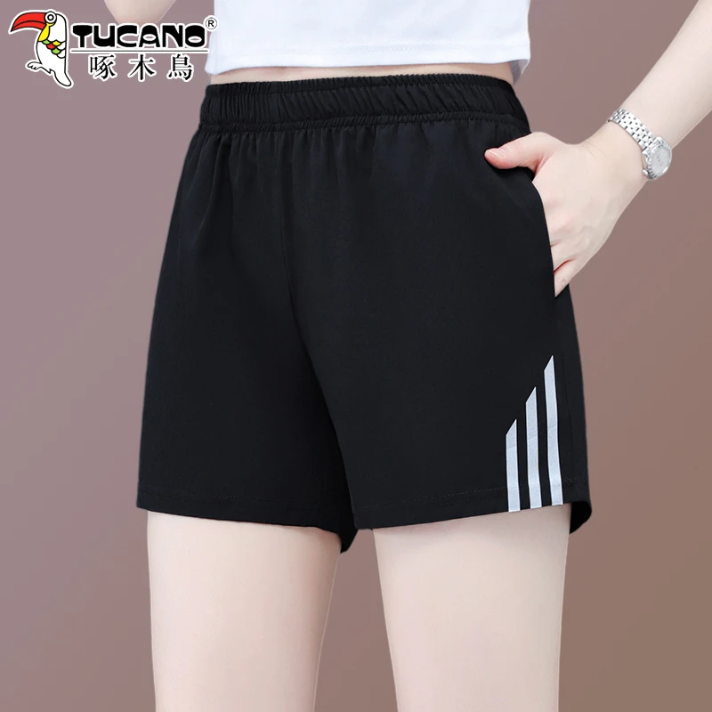 【官方】啄木鸟冰丝短裤女2025夏季薄款新款中年速干跑步休闲运动裤