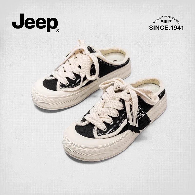 JEEP/吉普包头半拖鞋外穿2024春夏无后跟帆布鞋懒人一脚蹬休闲拖