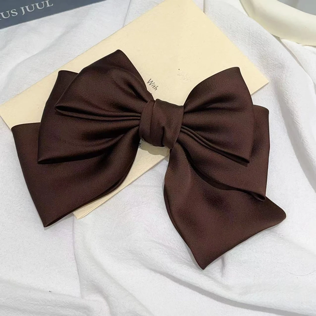 百搭缎面棕木色超仙ins气质轻奢发饰发夹弹簧夹S15