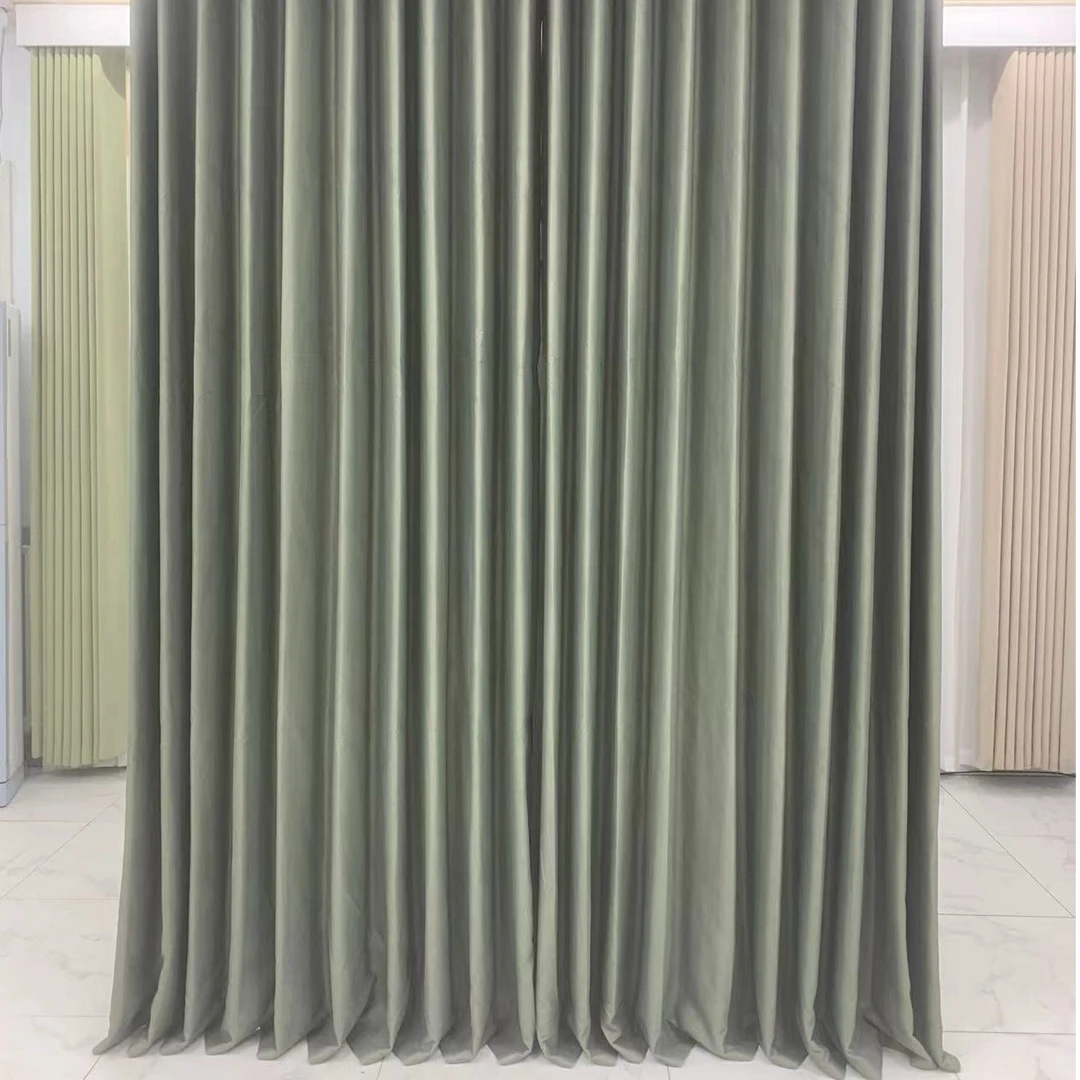 卓闲窗帘繁花复古绿成品对开窗帘