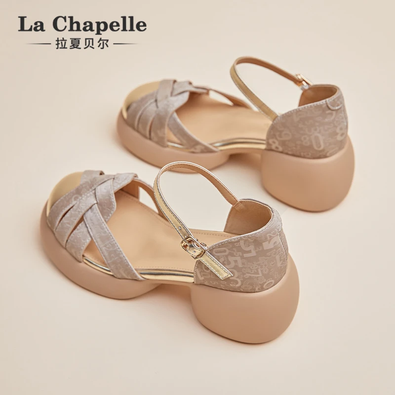 拉夏贝尔包头罗马凉鞋2025夏季新款百搭时尚休闲外穿增高软底编织