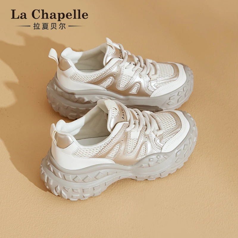 拉夏贝尔轮胎时尚休闲鞋2025夏季新款薄款四季厚底透气老爹鞋子女