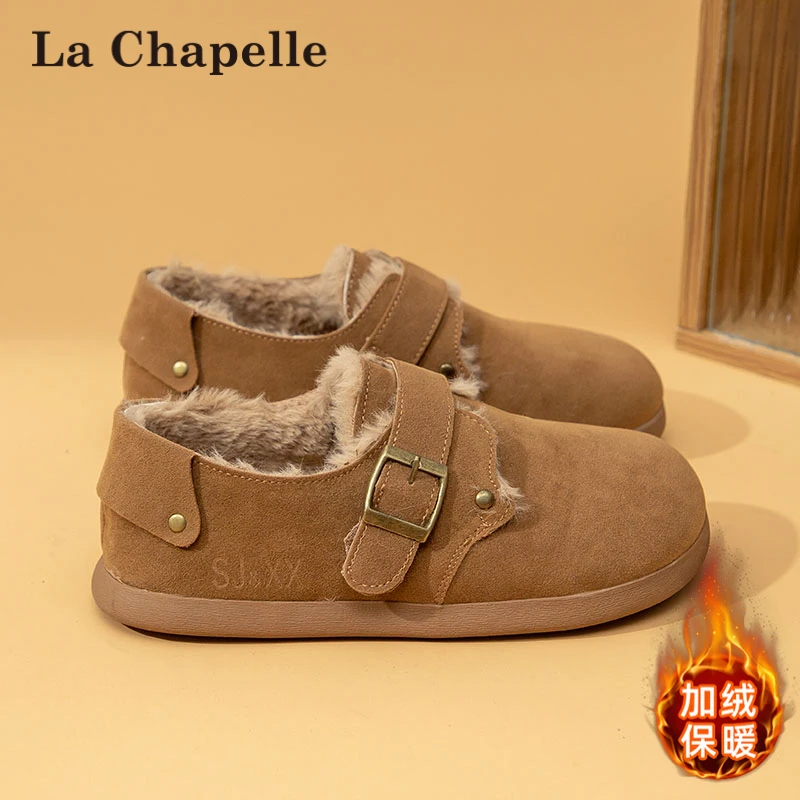 拉夏贝尔勃肯鞋女2024冬季新款加绒加厚保暖棉鞋软底百搭雪地靴子