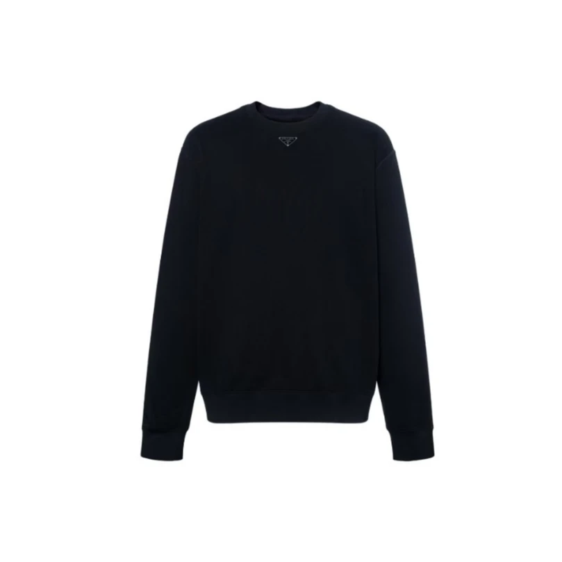 PRADA普拉达 SS23 纯色Logo徽标圆领休闲卫衣 男款 黑色