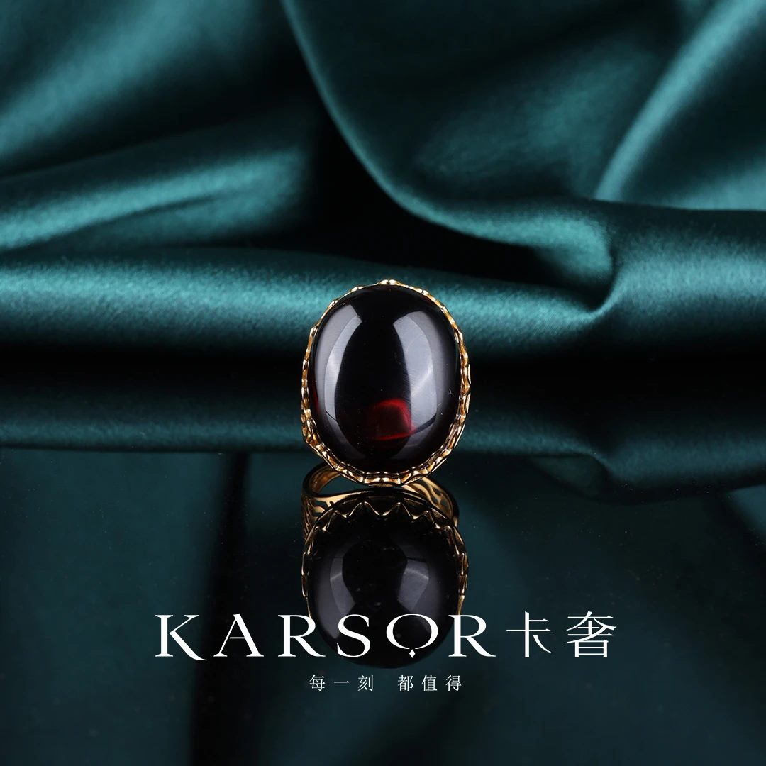 KARSOR/卡奢S925银镀金 血珀 戒指 J1920