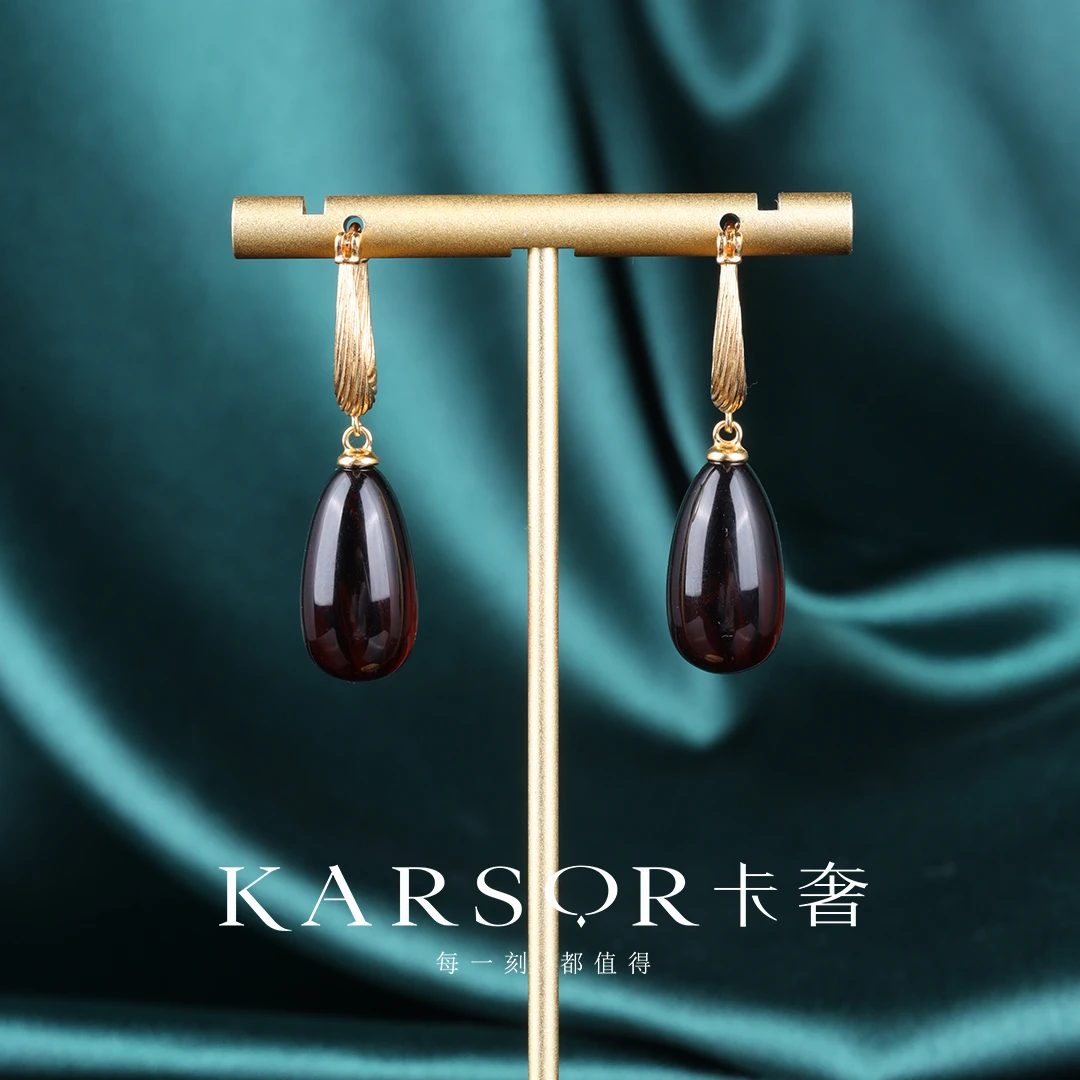 KARSOR/卡奢S925银镀金 血珀 耳饰 ES984
