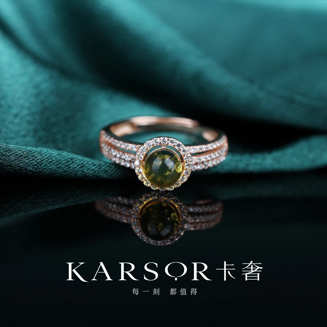 KARSOR/卡奢S925银镀金 蓝珀 戒指J1156