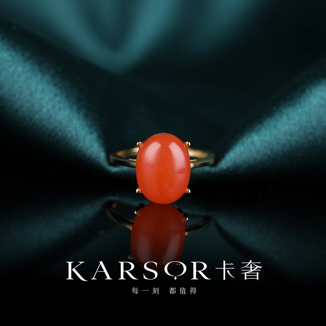 KARSOR/卡奢S925银镀金 南红玛瑙 戒指J1812