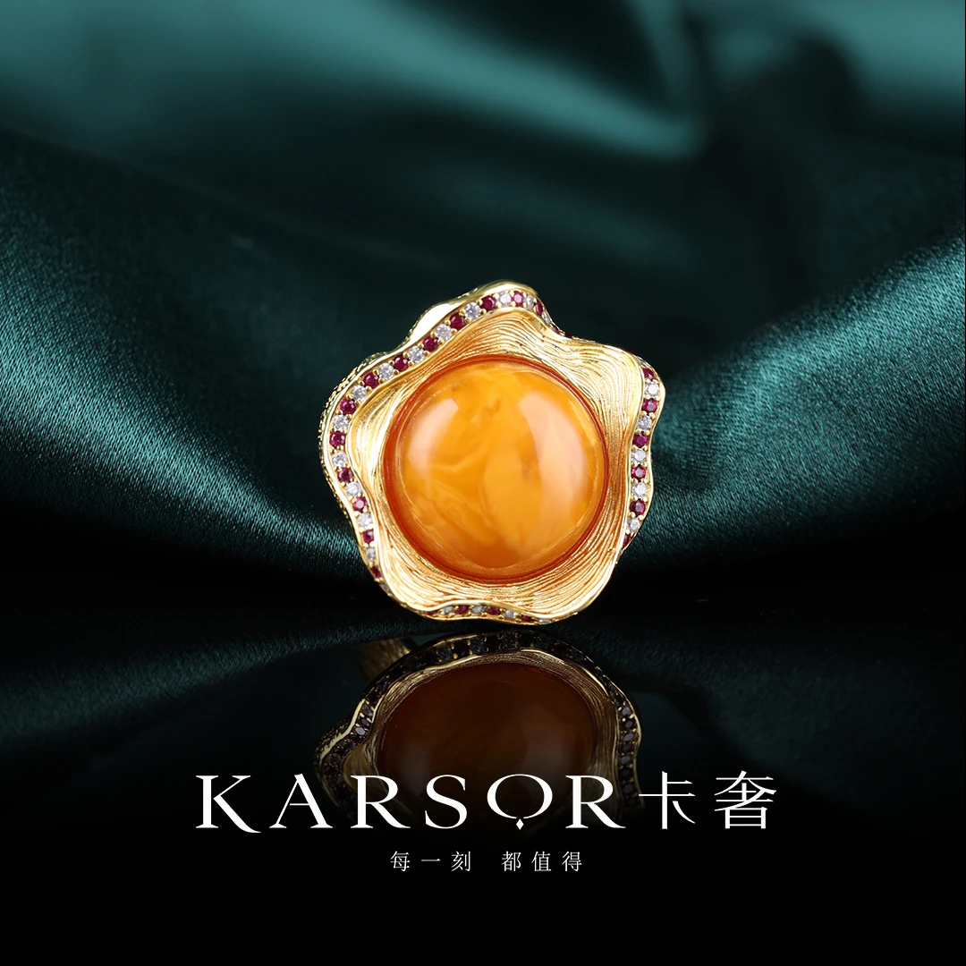 KARSOR/卡奢S925银镀金 蜜蜡 戒指J1687