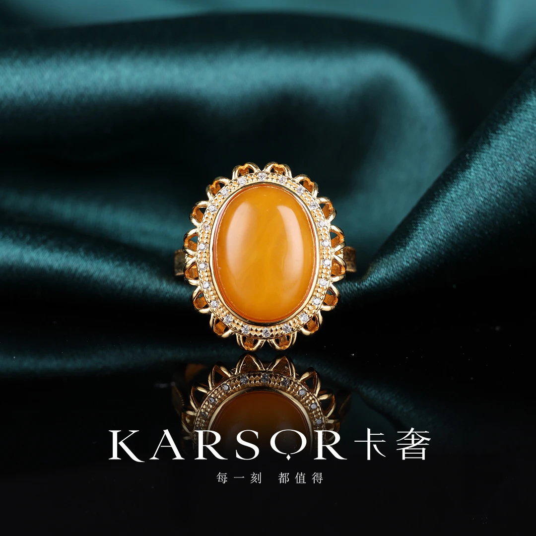 KARSOR/卡奢S925银镀金 老蜜蜡 戒指J1843【又溪专属】