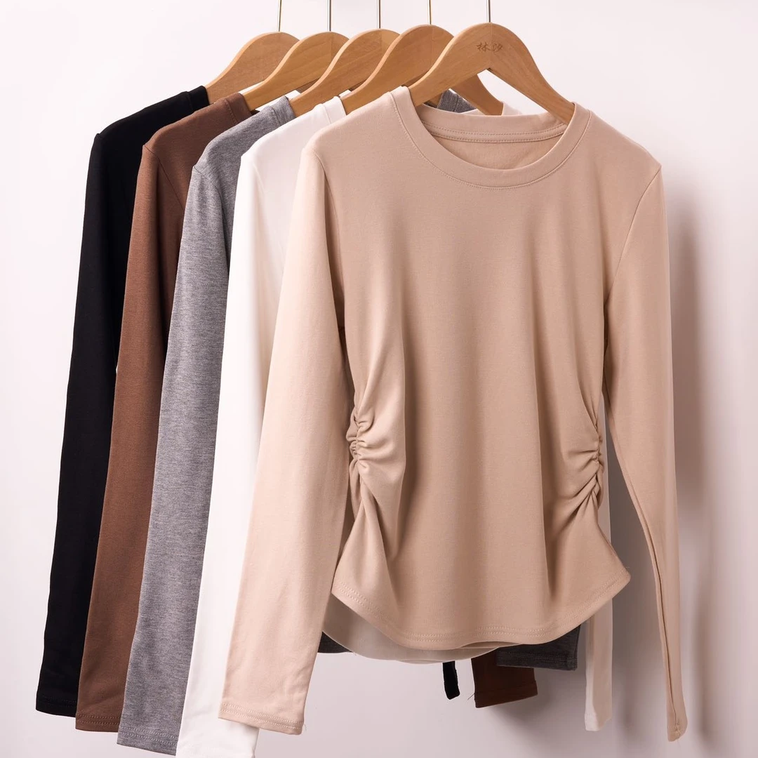 梅姐闺蜜家秋冬磨毛褶皱收腰设计感长袖显瘦保暖衣