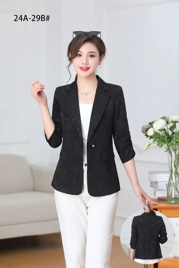 W07国风醋酸提花西装外套女收腰显瘦上衣七分袖薄款无内衬小西服