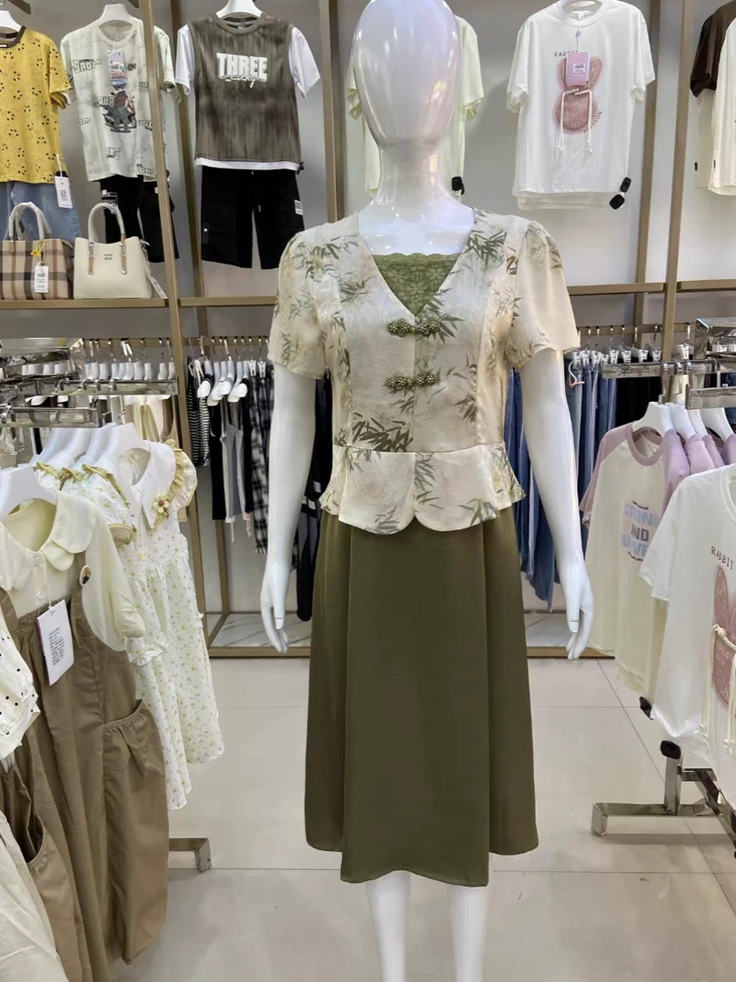 L153年轻妈妈装短袖印花中长款连衣裙夏季夏装新款洋气气质裙子