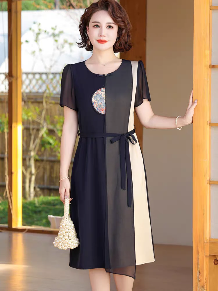 L052中年妈妈夏季裙子40岁夏装连衣裙洋气中老年2024新款小个子