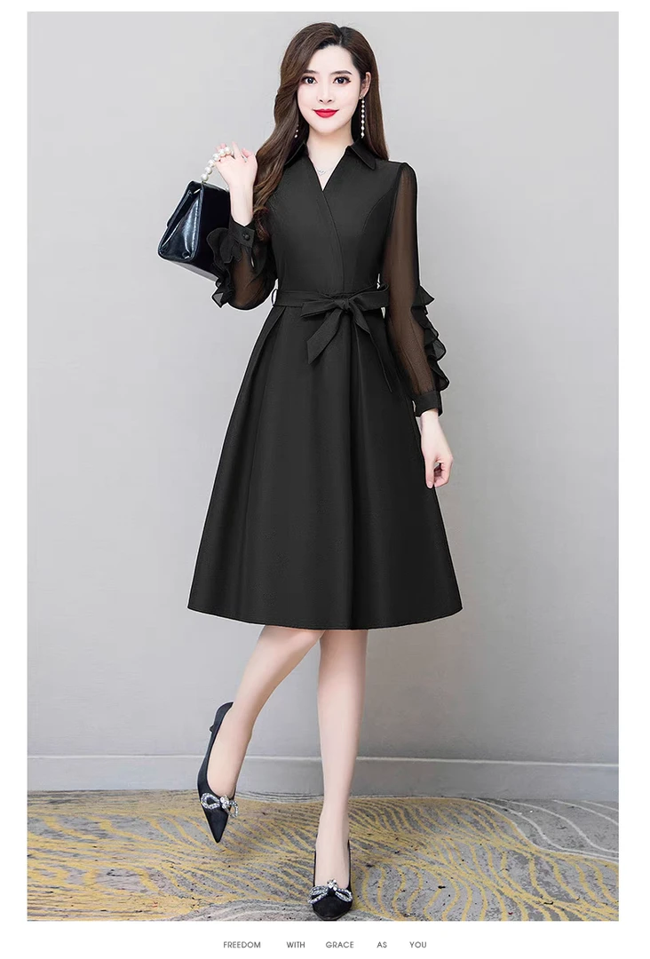 L299十三行长袖连衣裙女2024新款春秋喜婆婆婚宴装洋气质妈妈礼服