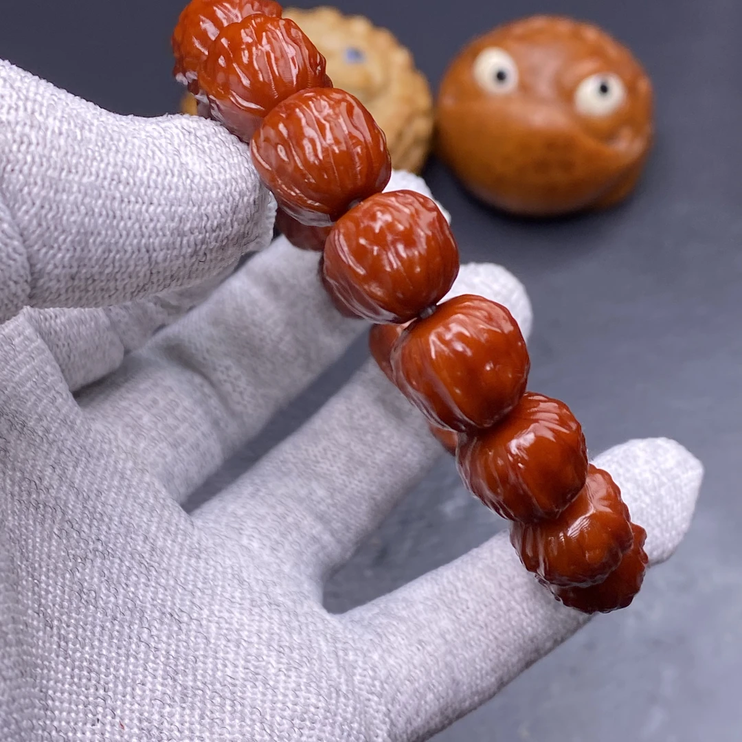 【小童家•玉化透牛津红】机刷猴头精雕蛤蟆头手串