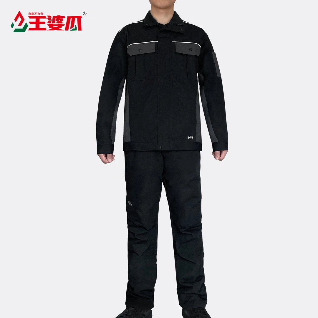 王婆瓜工作服套装防撕裂格春秋汽修机修劳保服耐磨工装男工地车间
