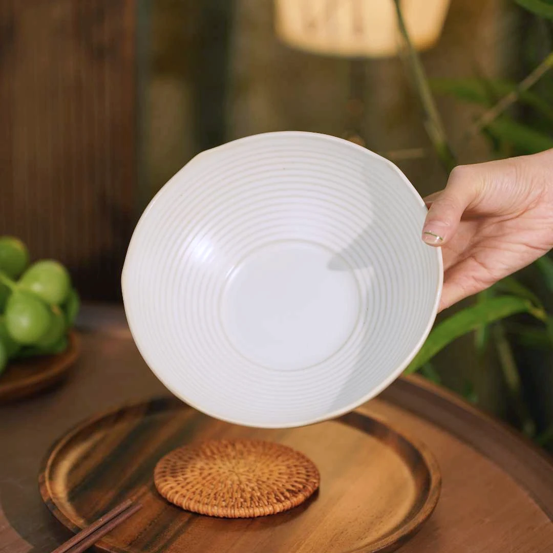 RIGEIAN/瑞涧白月光7寸沙拉碗家用高温陶瓷新中式简约汤菜碗