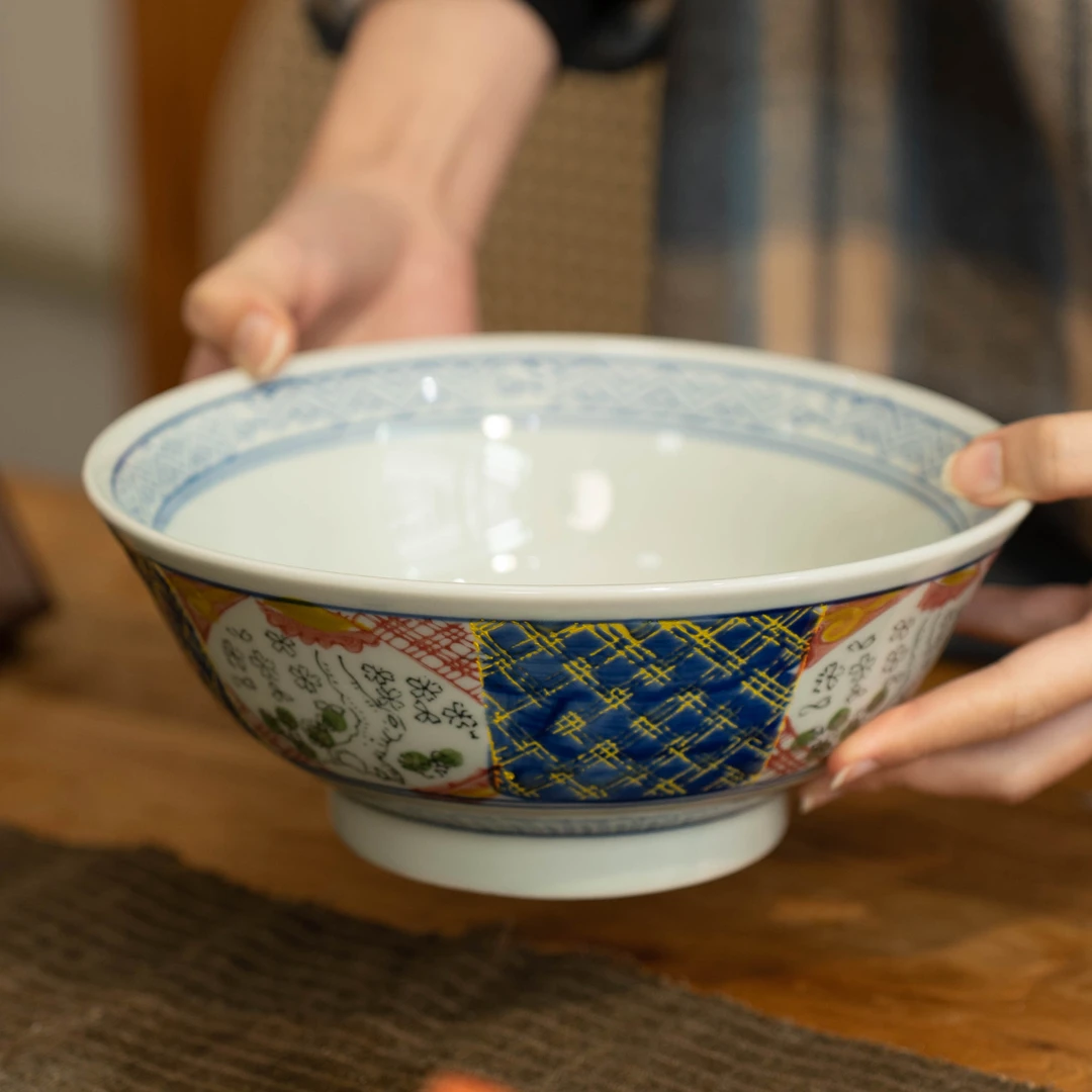 瑞涧陶瓷面碗手工手绘大碗汤面碗釉下彩大汤碗新中式复古釉下彩