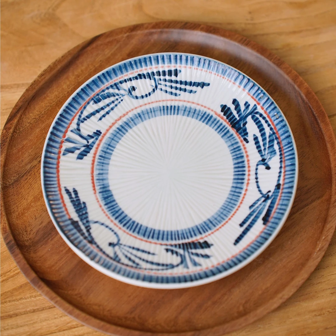 【7寸纹理骨碟平盘】瑞涧陶瓷唐草手工新中式壶垫壶承吐骨碟平盘