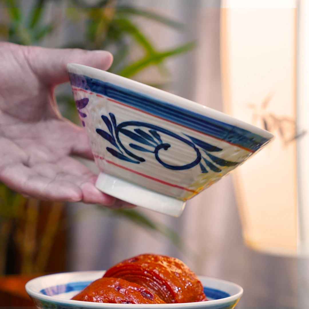 RIGEIAN/瑞涧【5.5寸斗笠碗】唐草米饭碗新中式高温釉下彩米饭碗