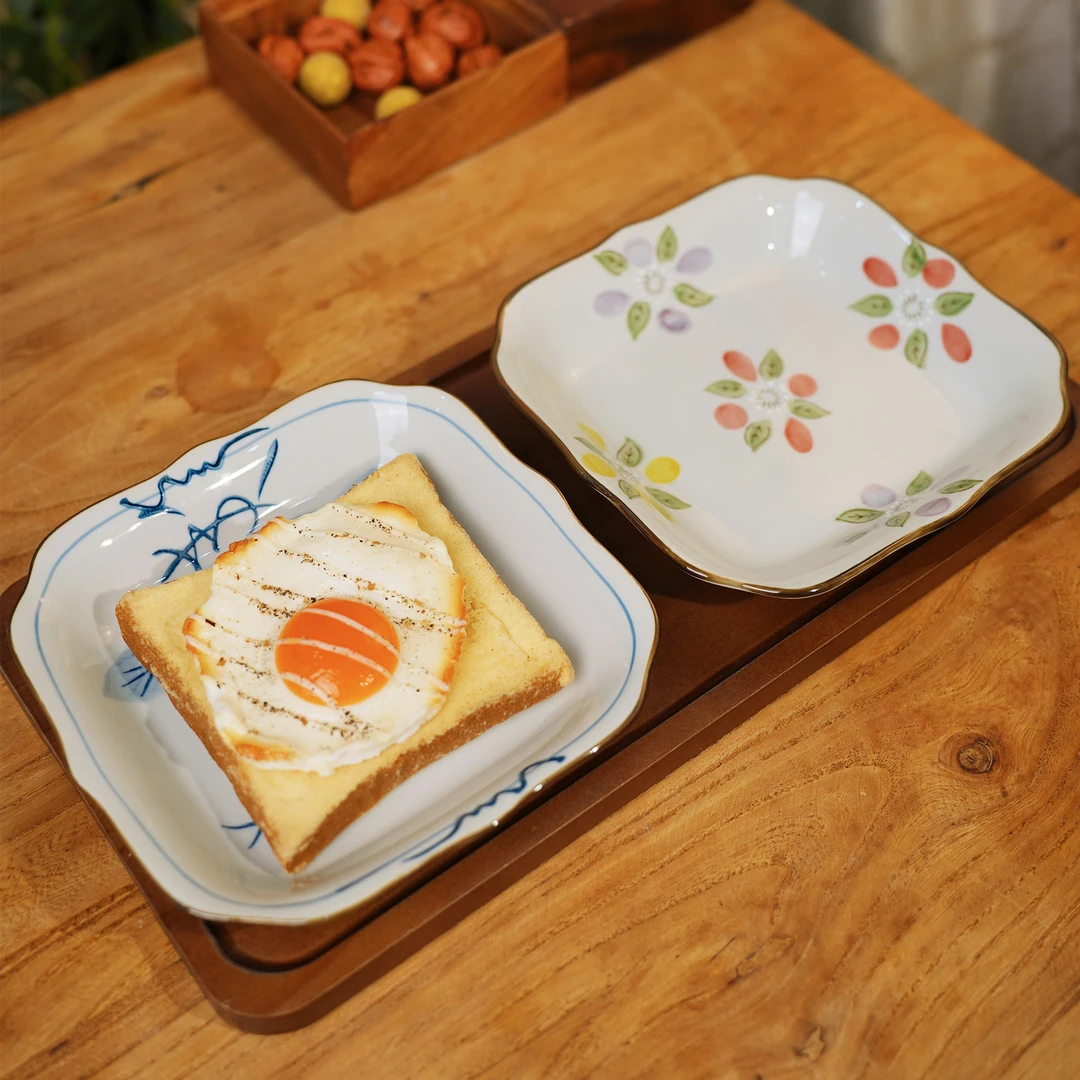 瑞涧陶瓷花边方盘釉下彩家用盘子创意手绘方形点心盘个性葡萄花朵