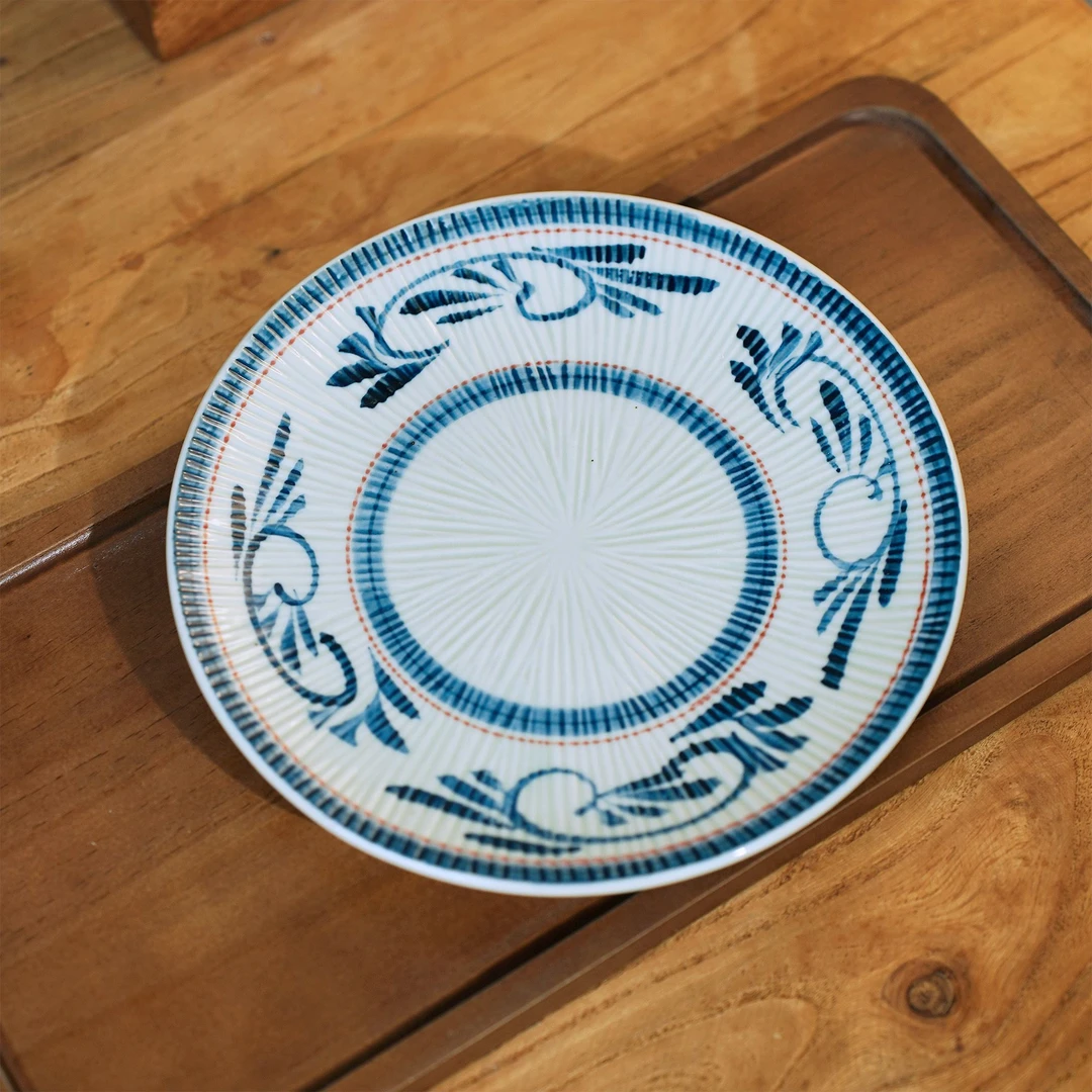 RIGEIAN/瑞涧【8.5寸骨碟】唐草点心碟新中式家用陶瓷跳刀螺纹