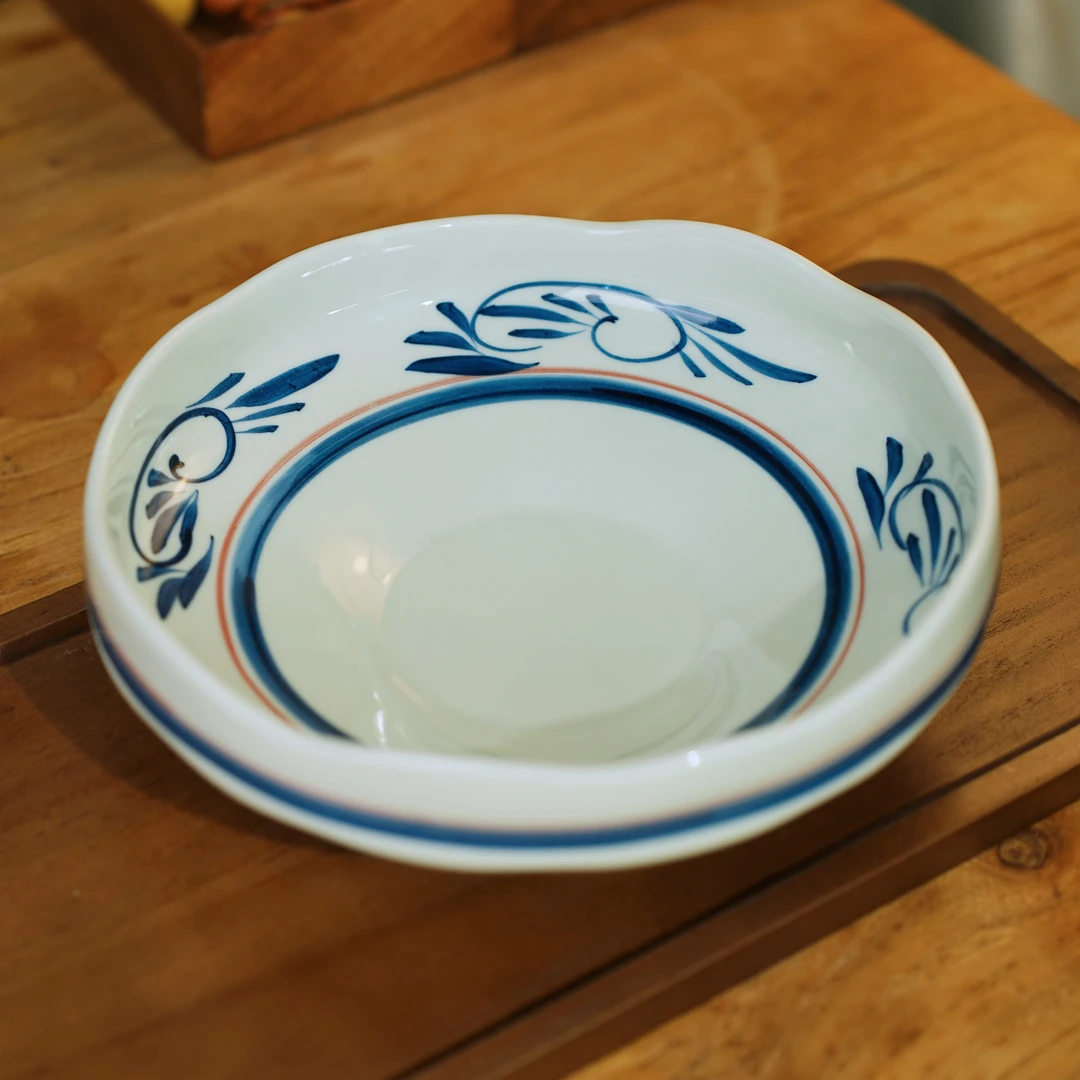 【9寸斗笠葵口盘】瑞涧大号唐草葵口盘手工手绘釉下彩缠枝小盘盘子