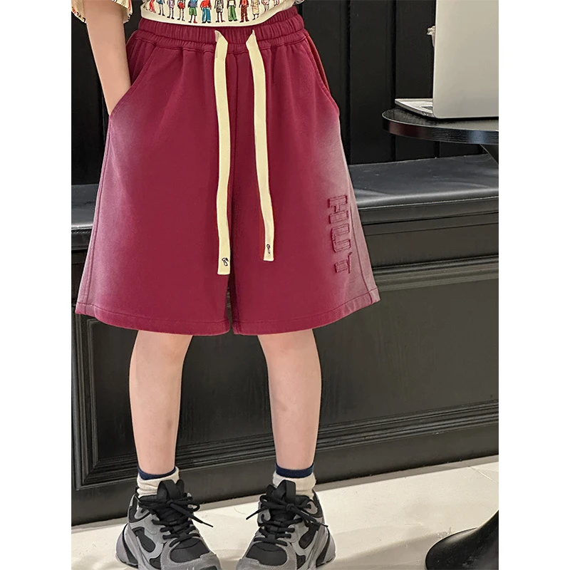 K26577渐变贴布女童夏装针织短裤2025新款儿童五分裤子休闲裤中裤